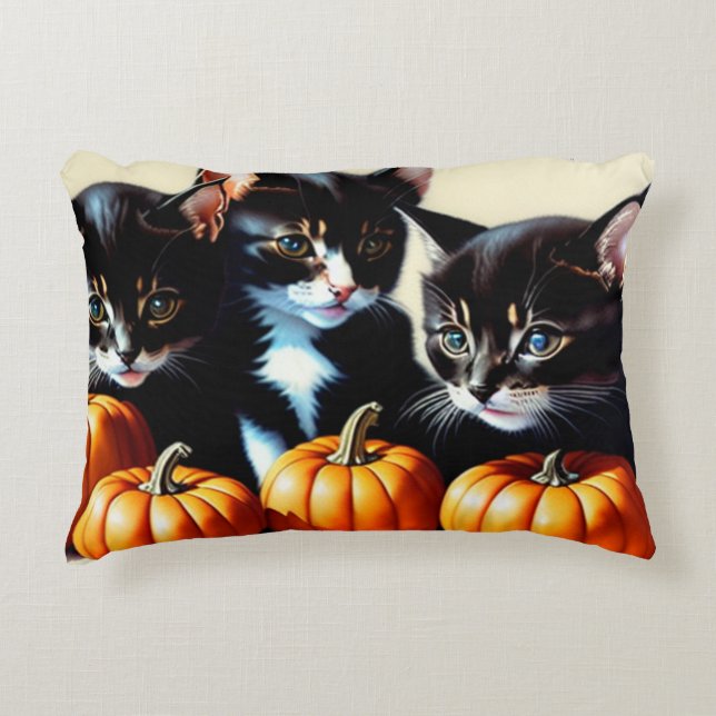 Coussins Décoratifs Chatons d'automne avec Citrouille (Devant)