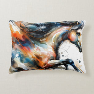 Coussins Décoratifs Cheval courant à l'aquarelle abstraite