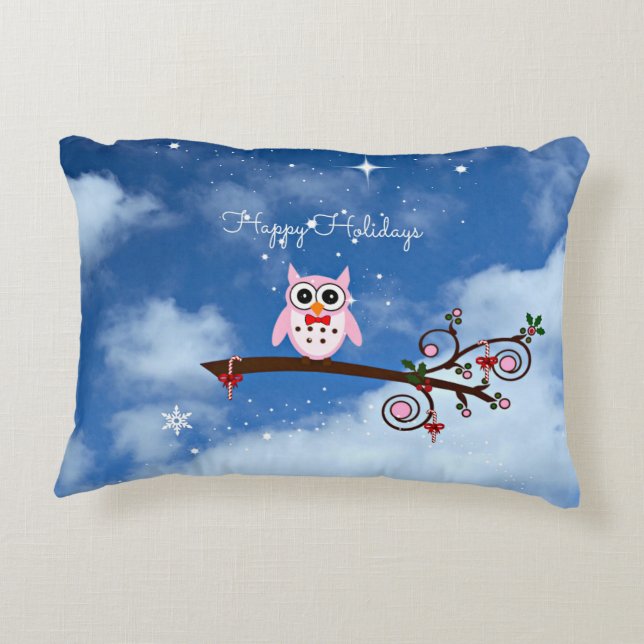 Coussins Décoratifs Chouette de Noël rose (Dos)