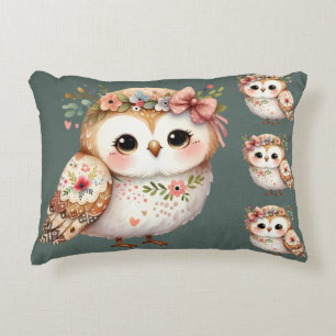 Coussins Décoratifs Chouette florale mignonne avec noeud