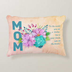 Coussins Décoratifs Citation de maman et aquarelle Floral sur marbre