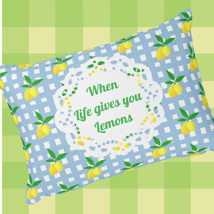 Coussins Décoratifs Citrons jaunes customisés Blanc Bleu Chèque