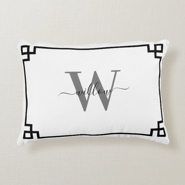 Coussins Décoratifs Clé grecque noire blanche Monogramme (Devant)
