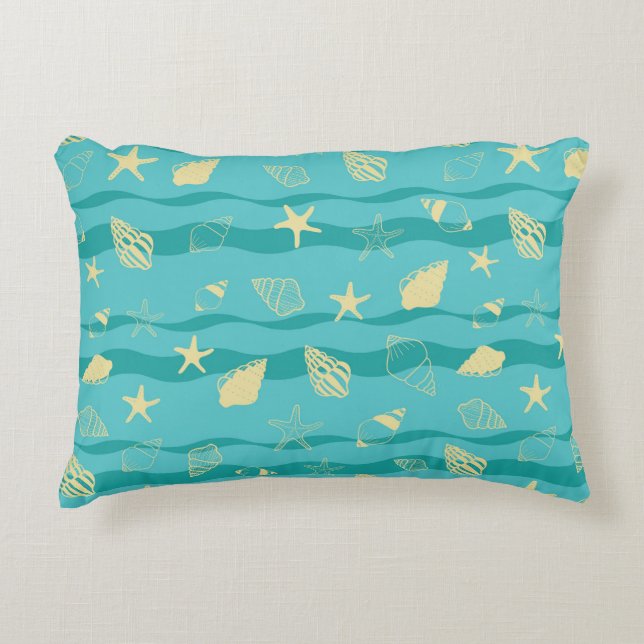Coussins Décoratifs Coastal Waves & Seashell Pattern (Devant)