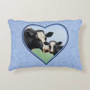 Coussins Décoratifs Coeur bleu de Vache Holstein et de veau mignon