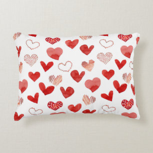 Coussins Décoratifs Coeurs d'amour rouge, motif aquarelle.