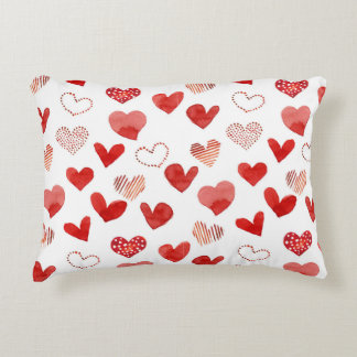 Coussins Décoratifs Coeurs d'amour rouge, motif aquarelle.