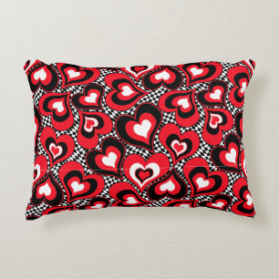 Coussins Décoratifs Coeurs, rouge, noir, blanc, Saint Valentin.