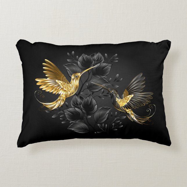 Coussins Décoratifs Colibri noir et or (Devant)
