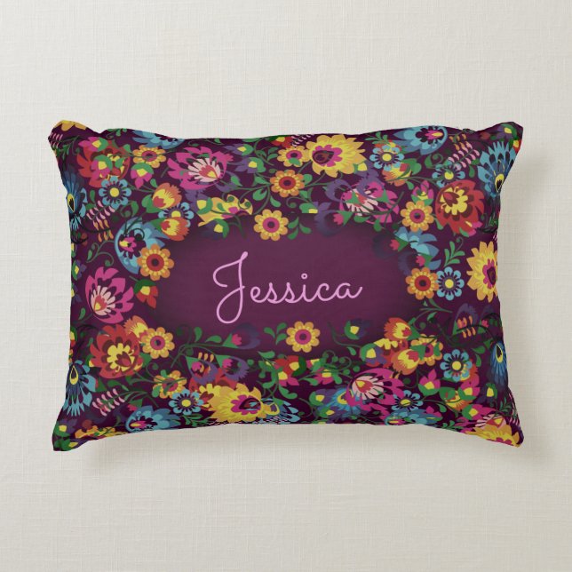 Coussins Décoratifs Colorful Busy Floral Pattern Purple Personalised (Devant)