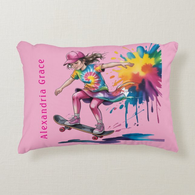 Coussins Décoratifs Colorful Painted Girl Skateboarder Birthday Gift (Devant)