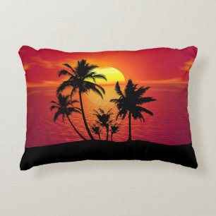 Coussins Décoratifs Conception de silhouette de palmiers au coucher du