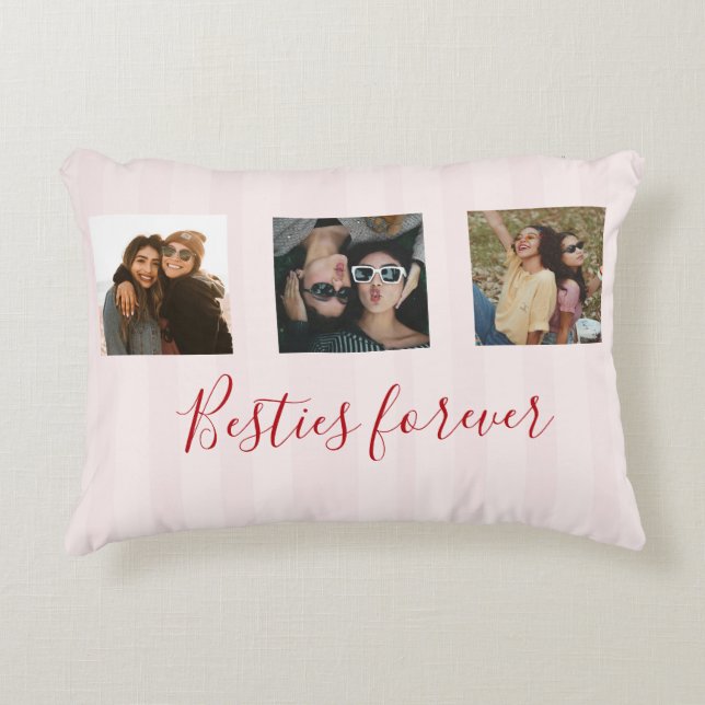 Coussins Décoratifs coquette Custom Besties Photos Collage Pink Stripe (Devant)