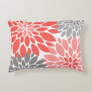 Coussins Décoratifs Corail et chrysanthèmes gris Motif floral