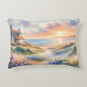 Coussins Décoratifs Coucher de soleil sur une maison de bord de mer en