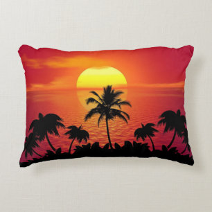 Coussins Décoratifs Coucher de soleil tropical Palmiers Silhouette Pla