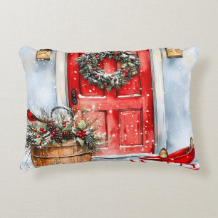 Coussins Décoratifs Couronne de Noël rouge rustique vintage pour porte