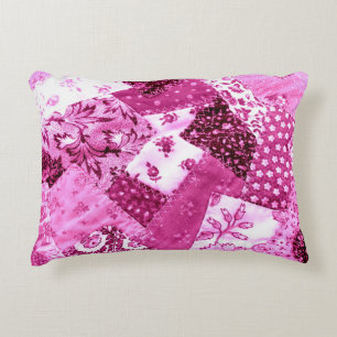 Coussins Décoratifs Crazy Quilt Motif rose blanc