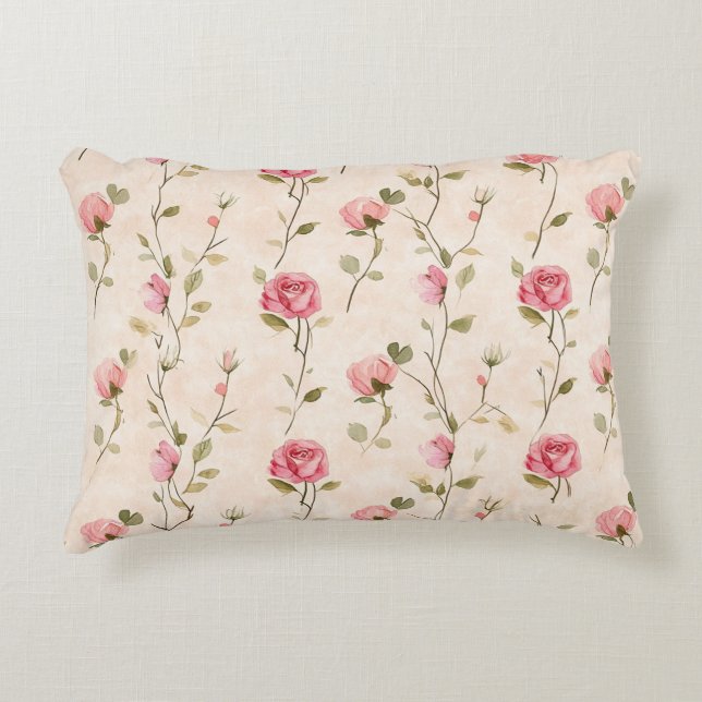 Coussins Décoratifs Crème de Pêche Roses rose Floral (Devant)