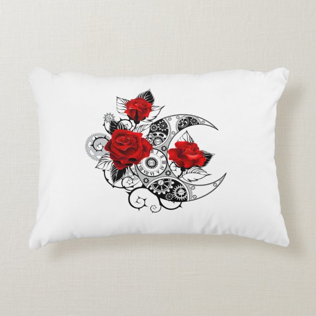 Coussins Décoratifs Croissant mécanique avec roses rouges (Devant)