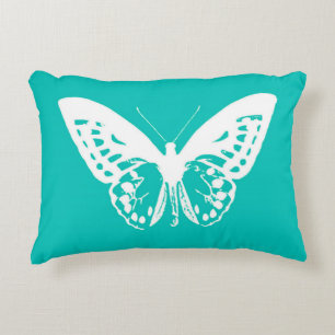 Coussins Décoratifs Croquis de papillon, bleu turquoise et blanc