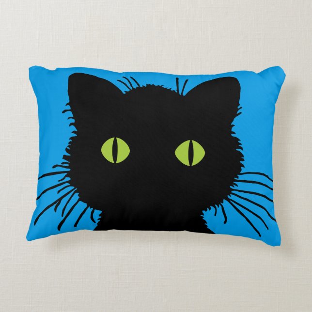 Coussins Décoratifs Curieux chat noir avec grands yeux verts (Dos)