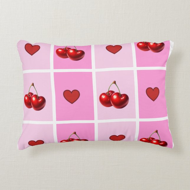Coussins Décoratifs Custom Cherry Heart Checkerboard Pattern (Devant)
