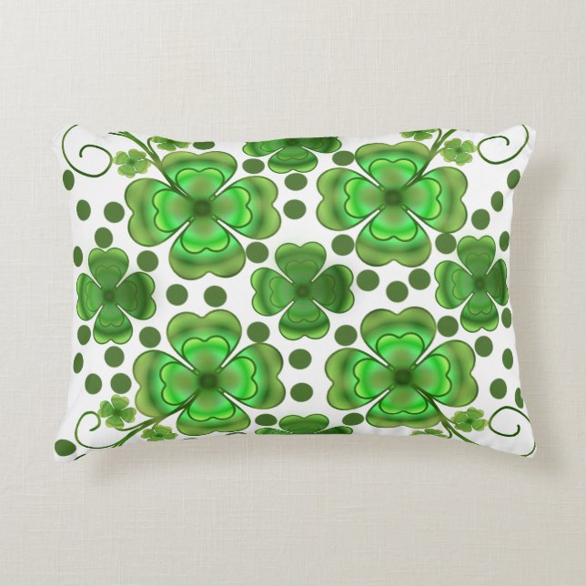 Coussins Décoratifs Custom Metallic Green Clover & Swirl Pattern  (Devant)