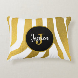 Coussins Décoratifs Customisé Faux Gold Zebra Print Stripes Motif