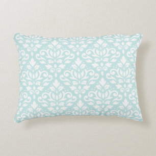 Coussins Décoratifs Défiler Damask Big Ptn White sur Duck Egg Blue