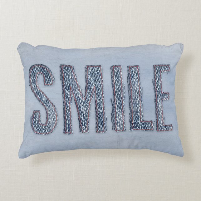 Coussins Décoratifs denim sourire avec couture rouge (Devant)