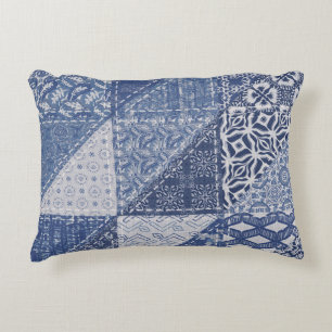 Coussins Décoratifs Dénim Triangle Patchwork Texture Vintage.