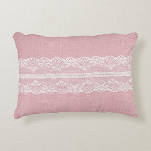 Coussins Décoratifs Dentelle blanche sur Pastel Lin rose Texture
