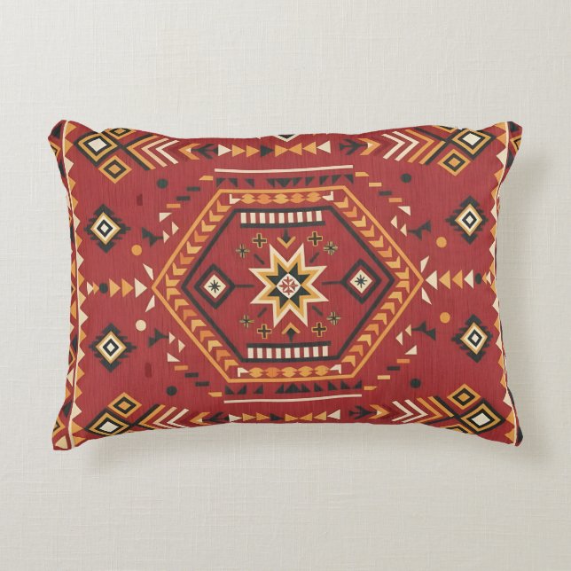 Coussins Décoratifs Desert Star Nomad – Vibrant Crimson Tribal Art (Devant)