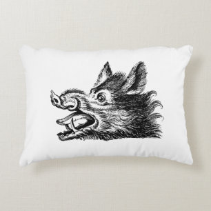 Coussins Décoratifs Dessin tête de sanglier vintage en noir et blanc