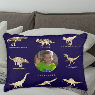 Coussins Décoratifs Dinosaur Boys Nom personnalisé et photo bleu