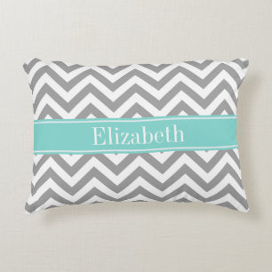 Coussins Décoratifs Dk Gray White LG Chevron Turquoise