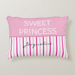 Coussins Décoratifs Douce Princesse Rose Rayures Blanches Nom