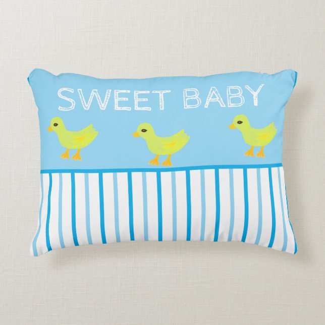 Coussins Décoratifs Doux Bébé Jaune Canards Bleu Blancs (Devant)