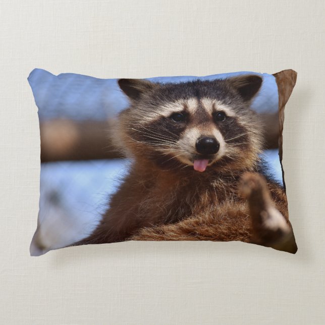 Coussins Décoratifs Drôle Raccoon Sticking It's Tongue Out (Devant)