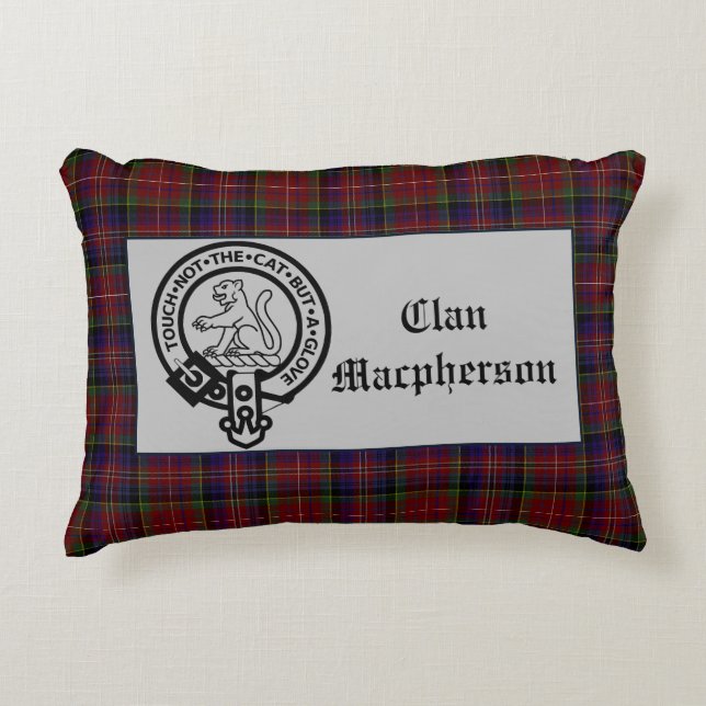 Coussins Décoratifs Écosse Macpherson Crest Badge et Tartan (Devant)