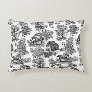 Coussins Décoratifs Elégant Black White Rustic Horses Toile