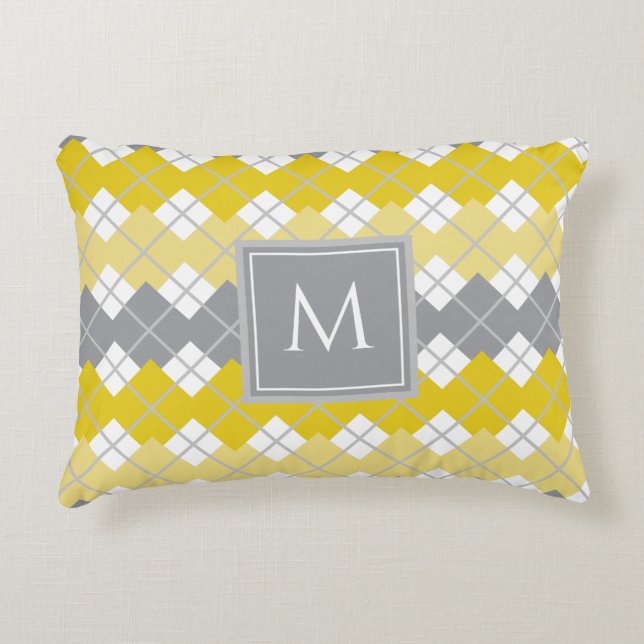 Coussins Décoratifs Elégant moderne Jaune et Jacquard gris Motif (Devant)