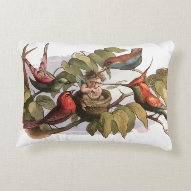 Coussins Décoratifs Elfe des bois dans le nid : Antique Oiseau Sprite  (Dos)