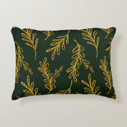 Coussins Décoratifs Emerald Green et Gold Floral Sprig Lumbar