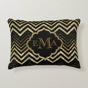 Coussins Décoratifs Faux Gold & Parties scintillant Chevron Custom Bla