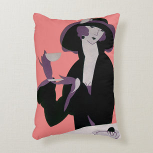 Coussins Décoratifs Femme Art Déco Vintage, Thé de l'après-midi et Cup
