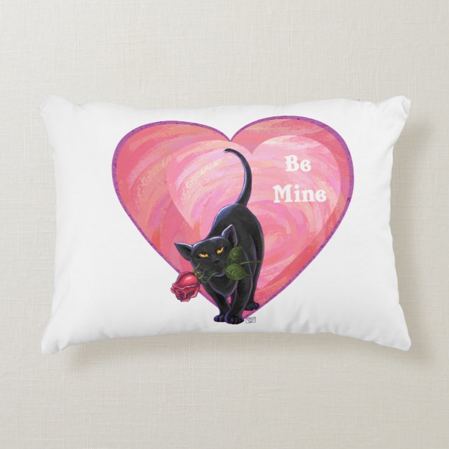 Coussins Décoratifs Fête de la Saint-Valentin au chat noir (Devant)