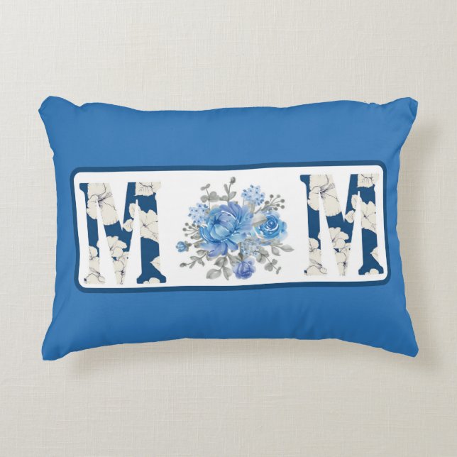 Coussins Décoratifs Fête des mères bleu Floral Maman (Devant)