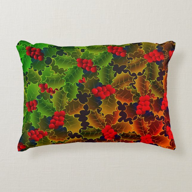 Coussins Décoratifs Feuille de baies vitrées rougeoyant vert d'hiver (Devant)